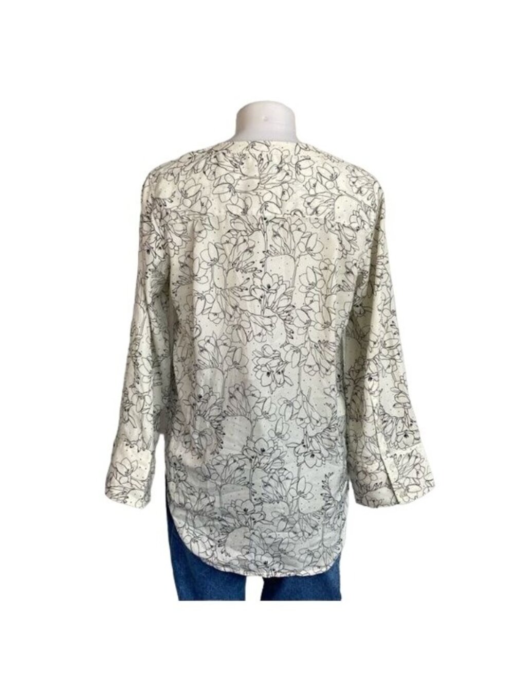 Treasure & Bond Floral Print Button-Up Blouse Long Sleeve White & Black Womens X - Picture 5 of 11